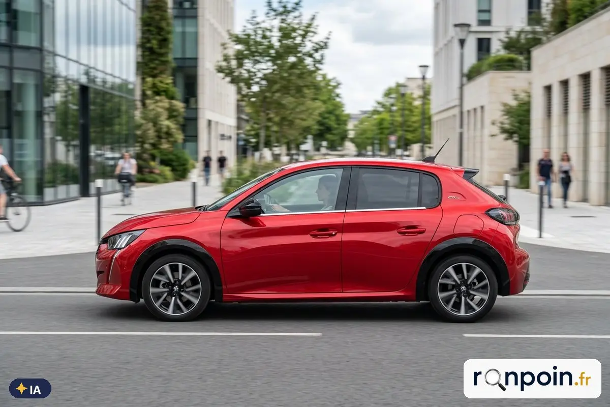 Peugeot 208 II rouge de profil — illustration générée par IA